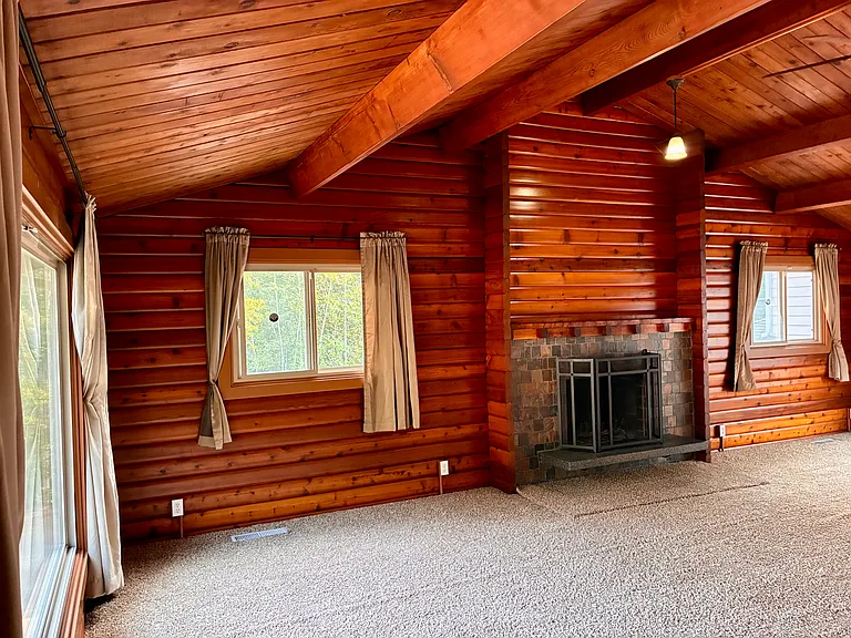 Living area with fireplace.