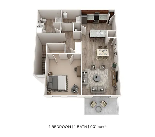 Floor plan One Bedroom- 901 sqft