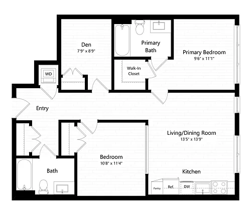 Floor plan 2 Bed Den - 2 Bath | c01 - Judd
