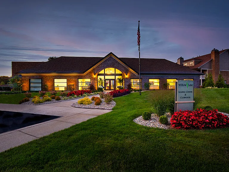 Leasing center at dusk