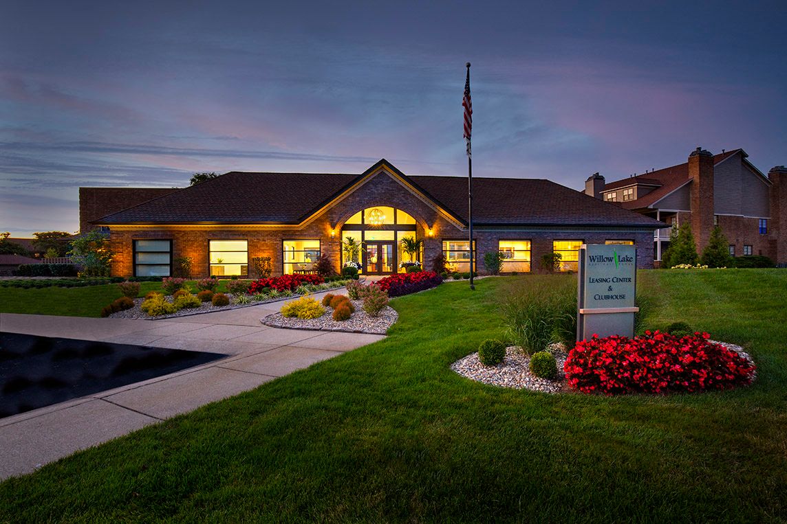 Leasing center at dusk