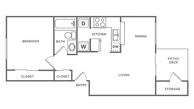 Floor plan One Bedroom One Bath (692 SF)