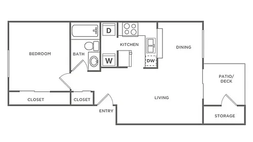 Floor plan One Bedroom One Bath (692 SF)