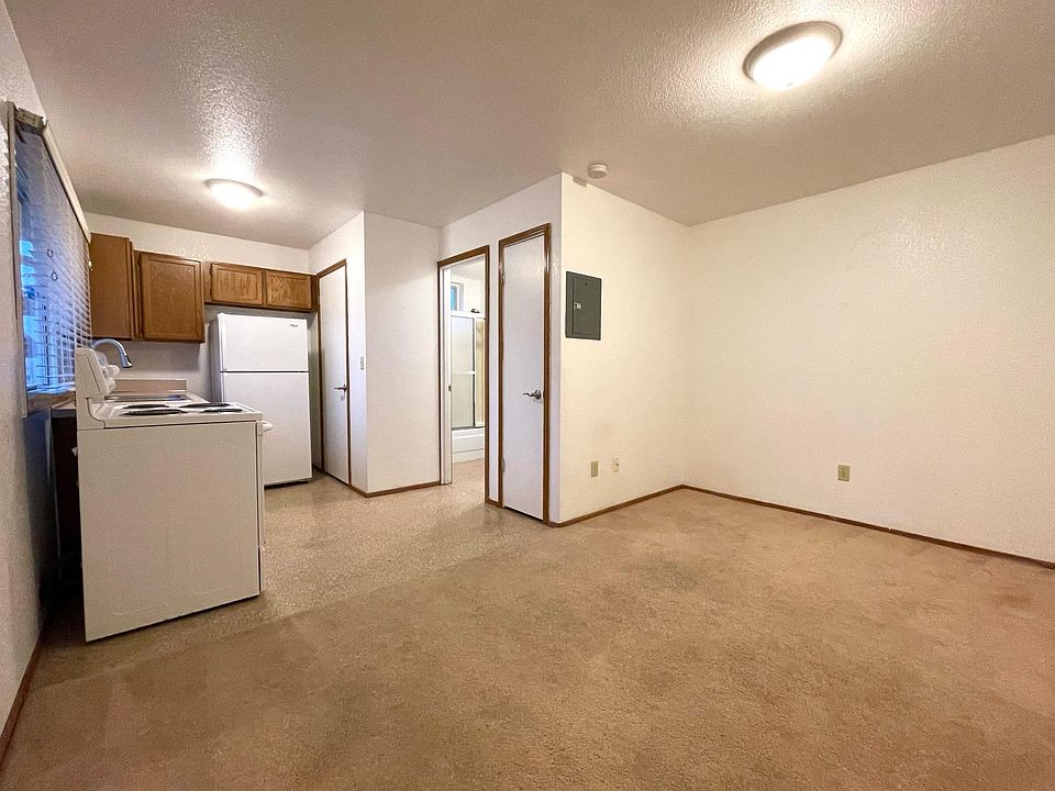 Overall view of the apartment before remodel. Sorry, no new pics yet, but you'll love it! Unuseable closet in the kitchen has been removed and the entire kitchen rearranged to be larger and more useful. Maple cabinets with white tile backsplash.