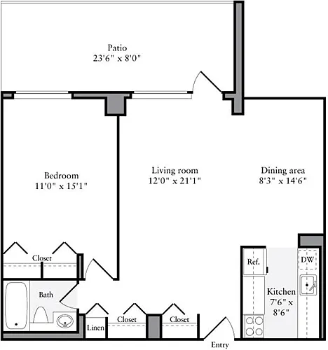 Floor plan 1 Bedroom A with Terrace