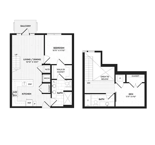 Floor plan A1+L | 1 Bed | 2 Bath | Loft