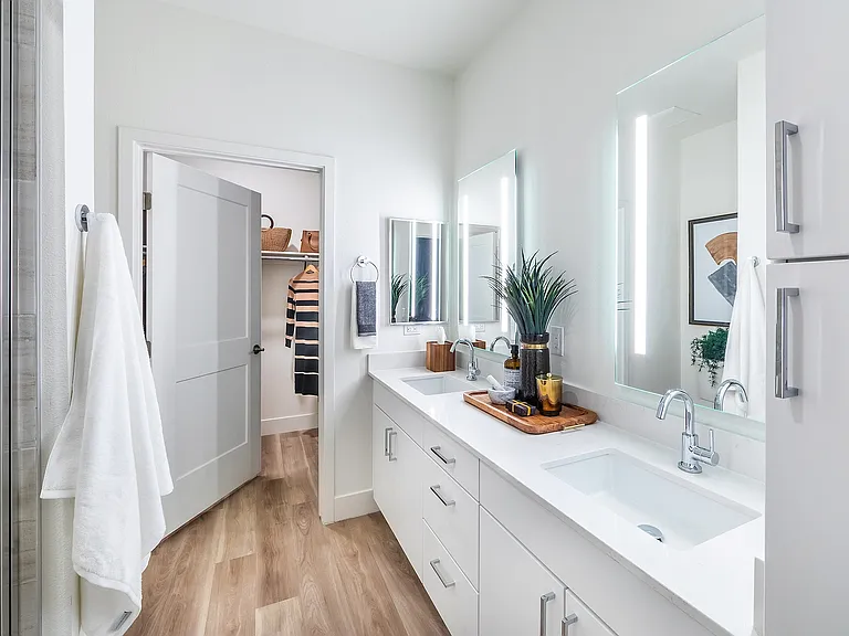 Spa- inspired bathroom with double vanity sink