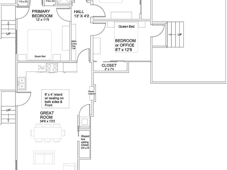 Furniture is not provided. The to scale furniture is show to give you an idea of space.