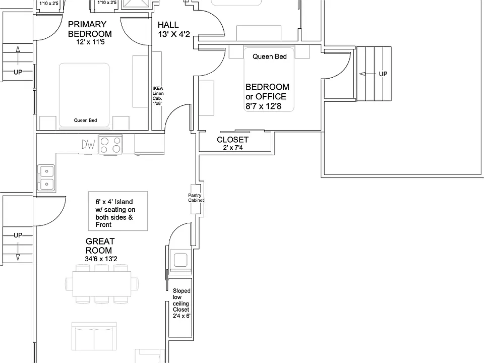 Furniture is not provided. The to scale furniture is show to give you an idea of space.