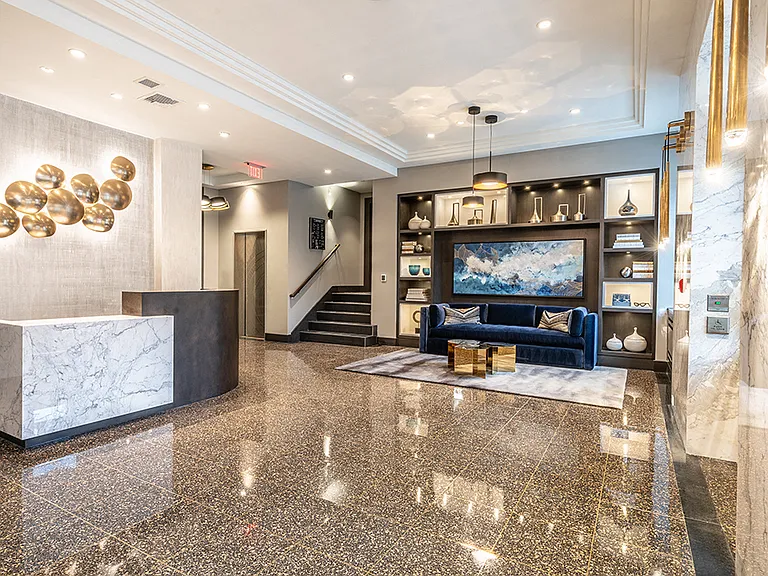 Newly renovated entrance at the Century apartment building. A luxury building with historic charm