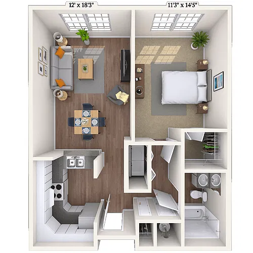Floor plan Traditional 1x1 713-1138 SF