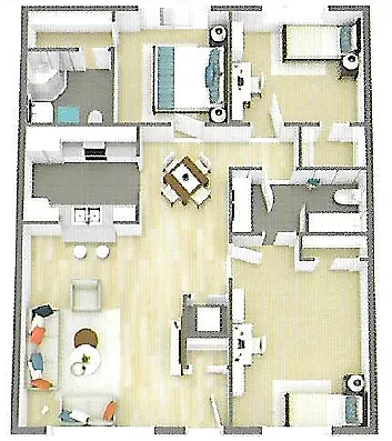 Floor plan Three Bedroom Two Bath