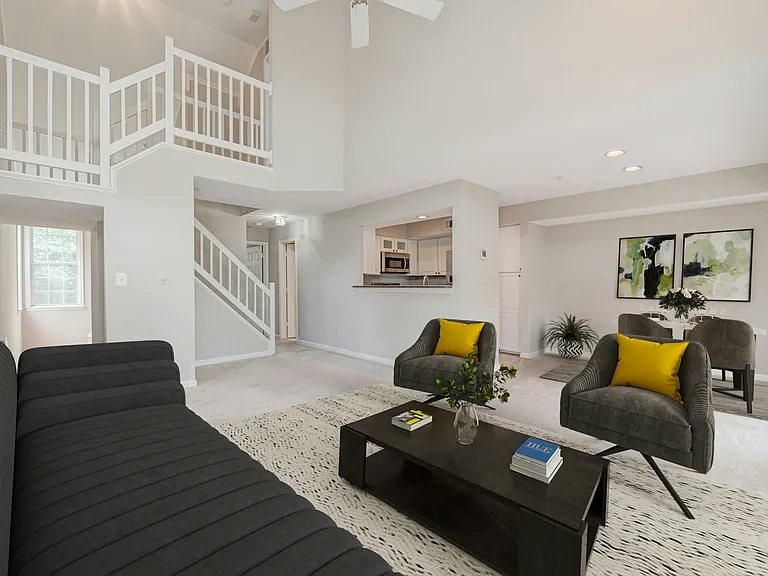Family room view with staircase