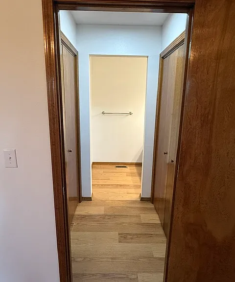 Master closet-hall to master bath
Has his/her closets on either side of the hall