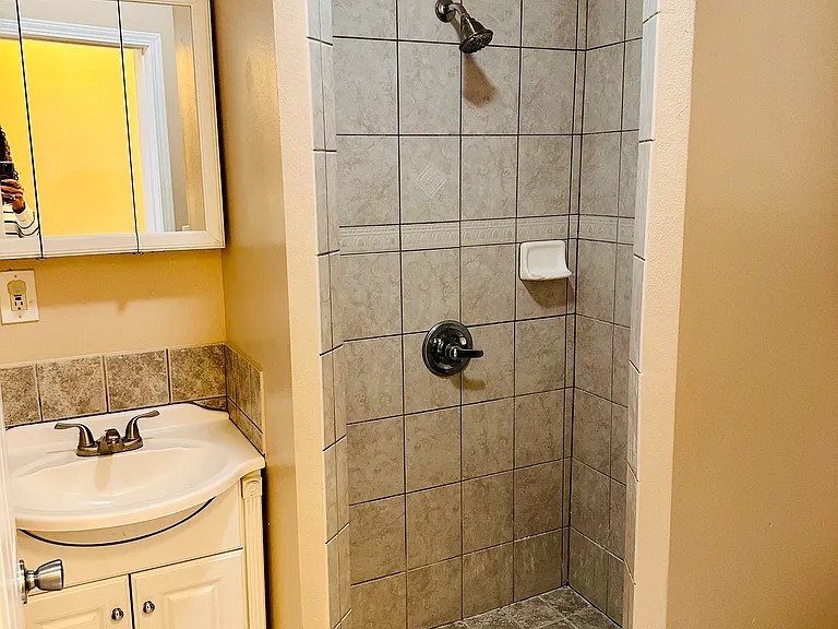 Guest bathroom next to family room