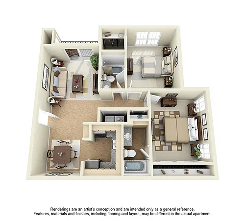 Floor plan 2 Bedroom 2 Bath Plan 1