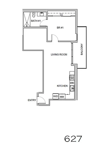 Floor plan 1Bedroom Den with Balcony