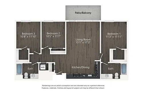 Floor plan Plan R - 3 Bedroom, 2 Bath