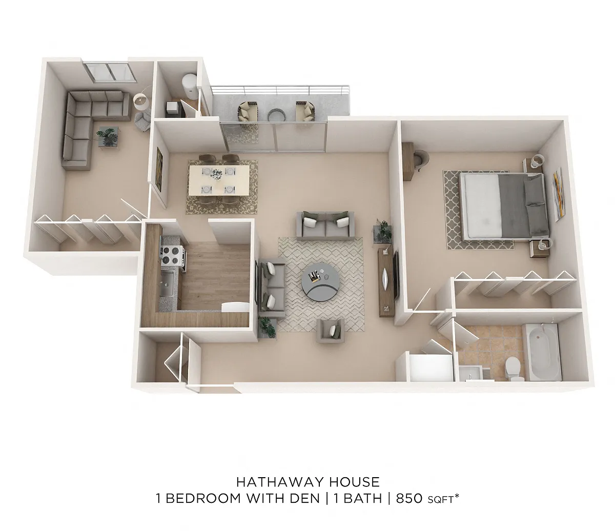 Floor plan One Bedroom w/ Den - 882 sqft