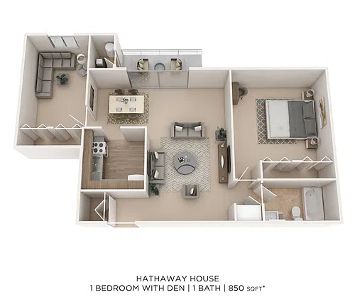 Floor plan One Bedroom w/ Den - 882 sqft