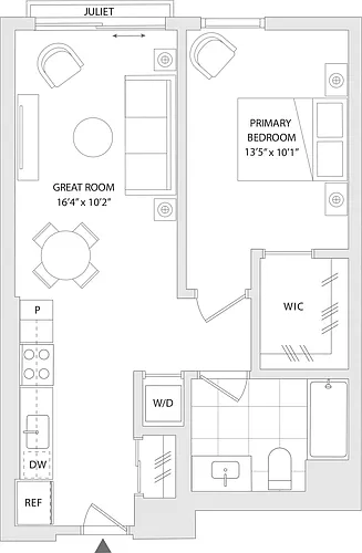 Floor plan 1 BR Q