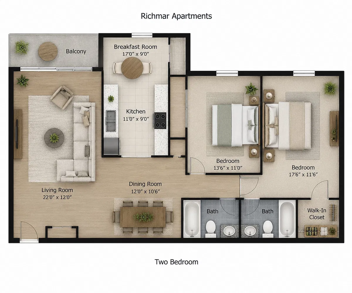 Floor plan 2 Bedroom 2 Bath
