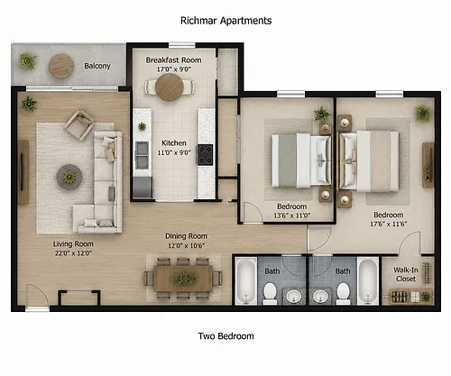 Floor plan 2 Bedroom 2 Bath
