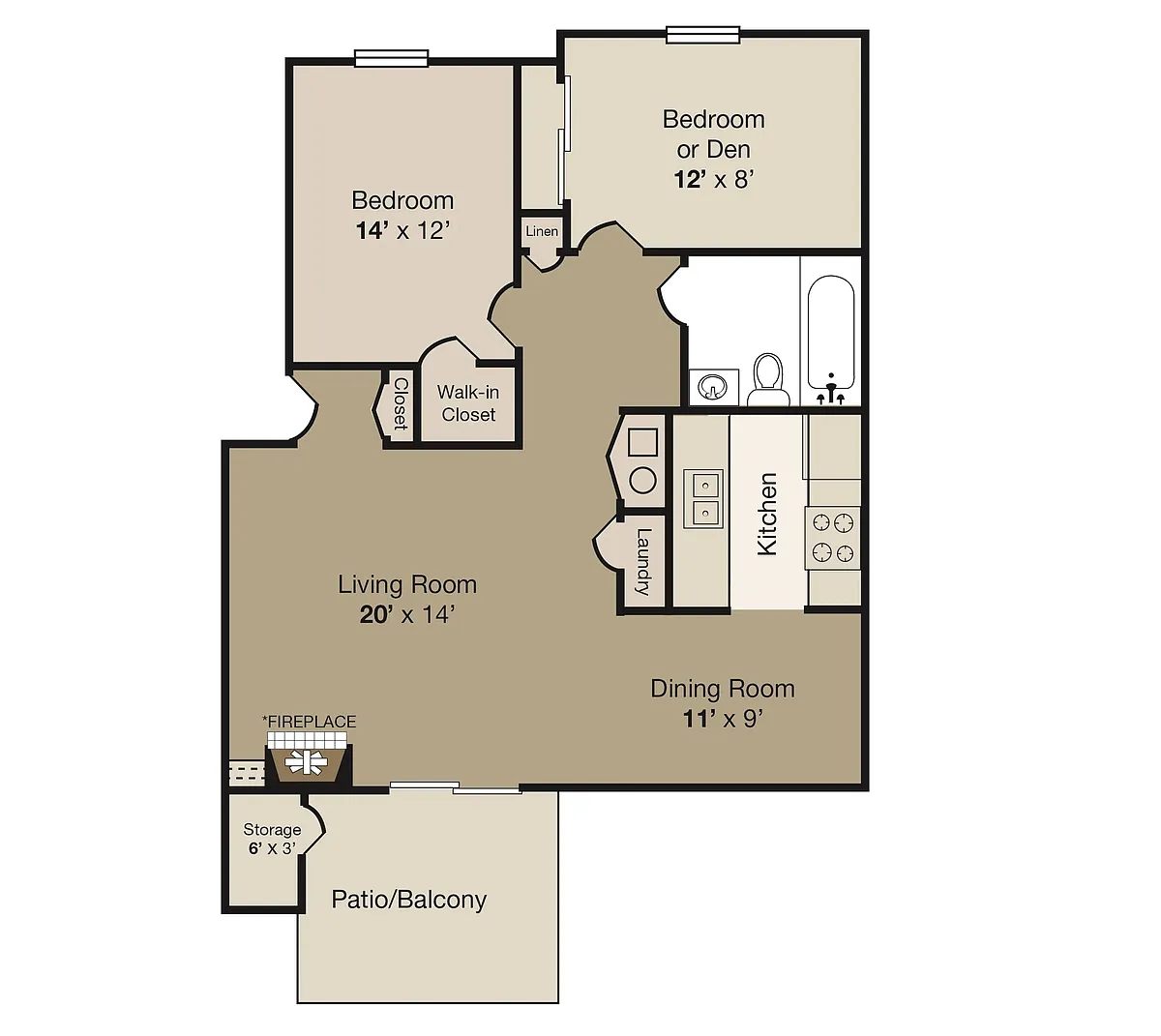 Floor plan 2 bed/1 bath Up