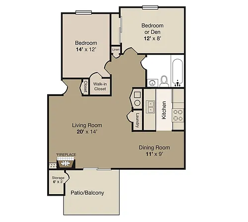 Floor plan 2 bed/1 bath Up