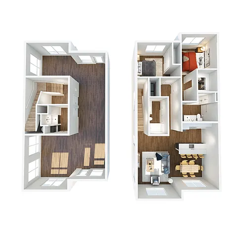 Floor plan 2x2.5 Townhome with Kitchenette