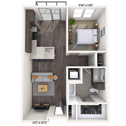 Floor plan Traditional 1x1 660-715 SF