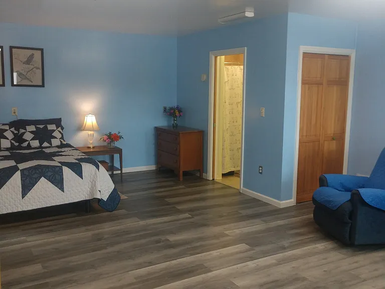 Bedroom one = very large bedroom connected to bathroom.