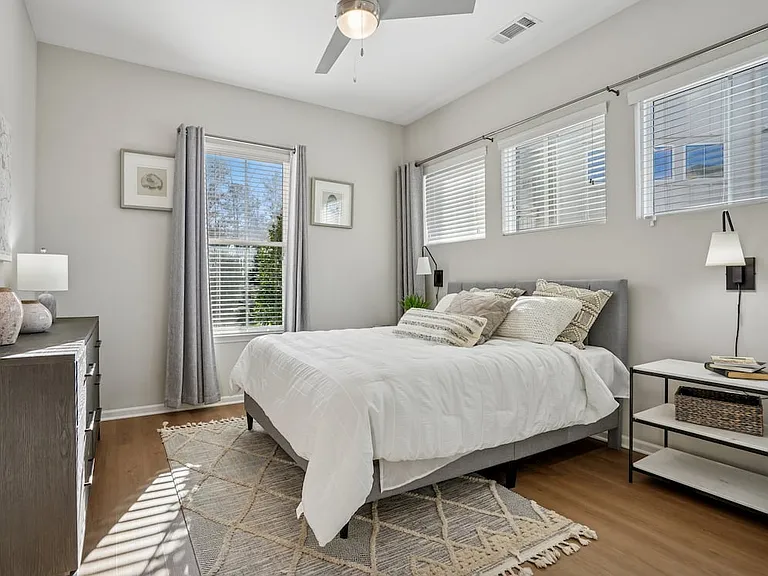 Bedroom with hard surface flooring