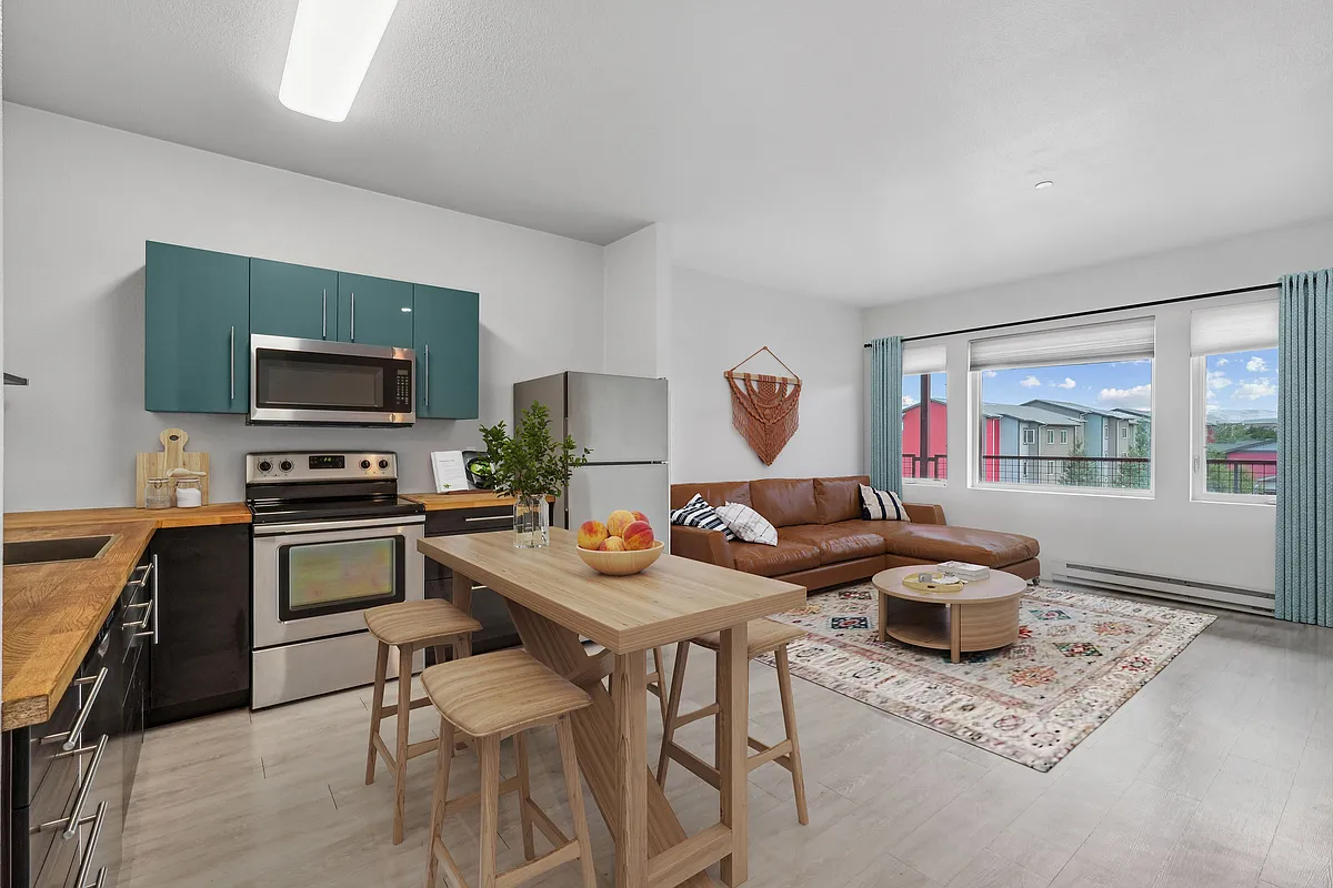 1-bed Kitchen and Living - Red Table - Red Table Apartments