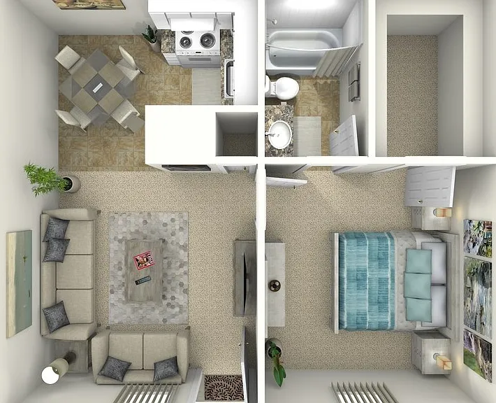 1 Bed 1 Bath Up Floorplan Diagram