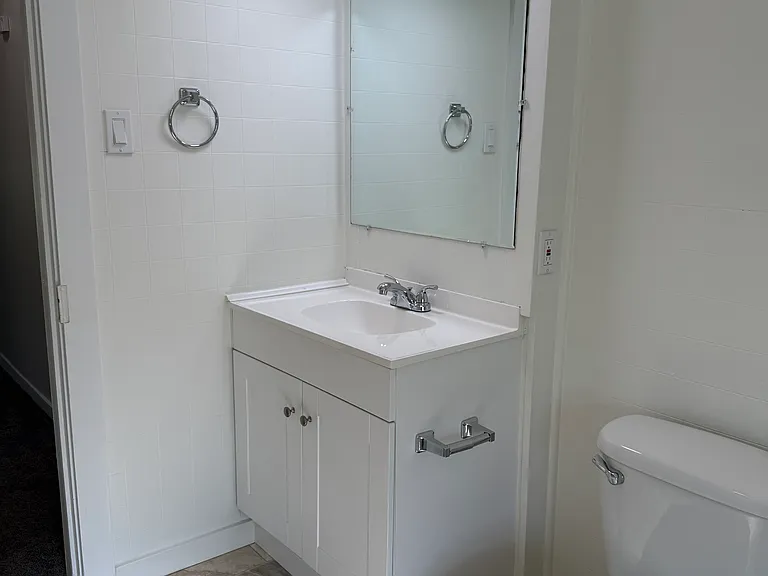 Bathroom vanity and toilet