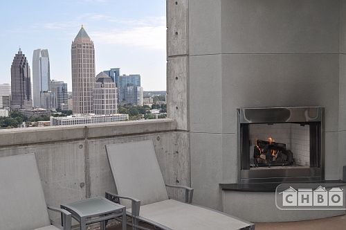 View from the balcony with outdoor fireplace
