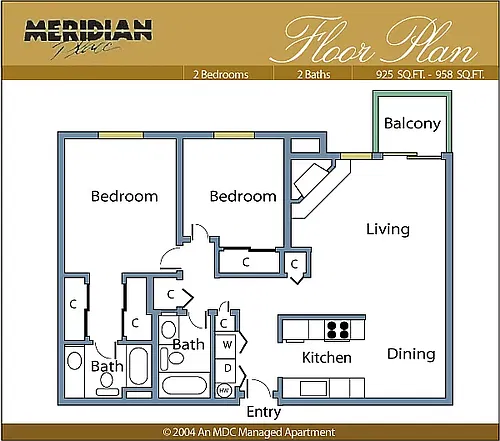 Floor plan 2 Bed 2 Bath-932