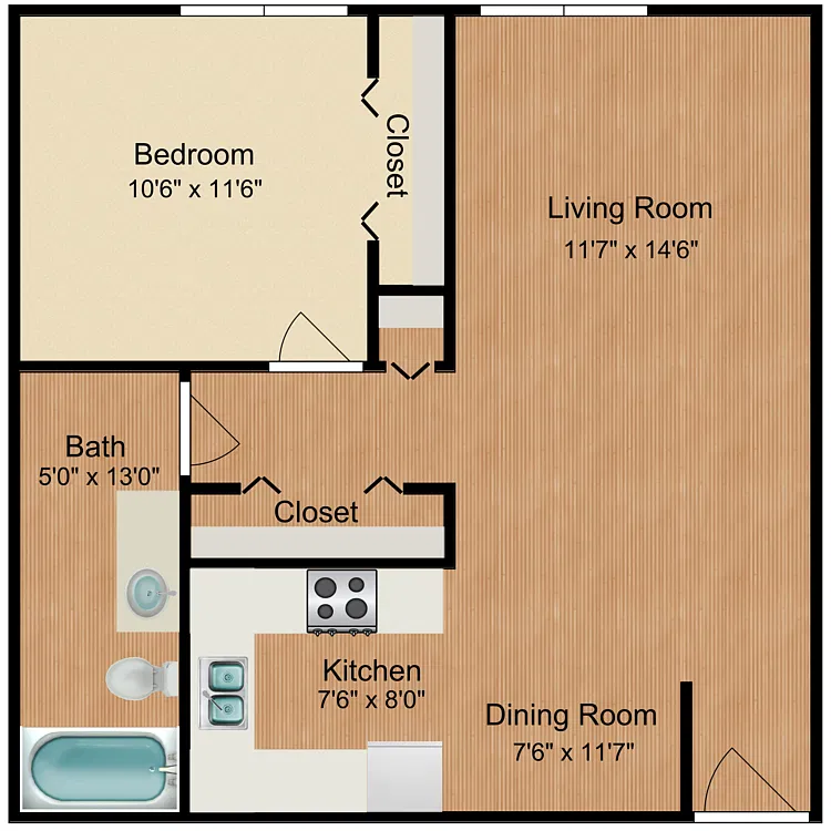 Floor plan 1x1 30 - HUD