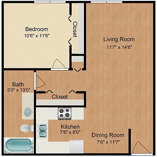 Floor plan 1X1 80
