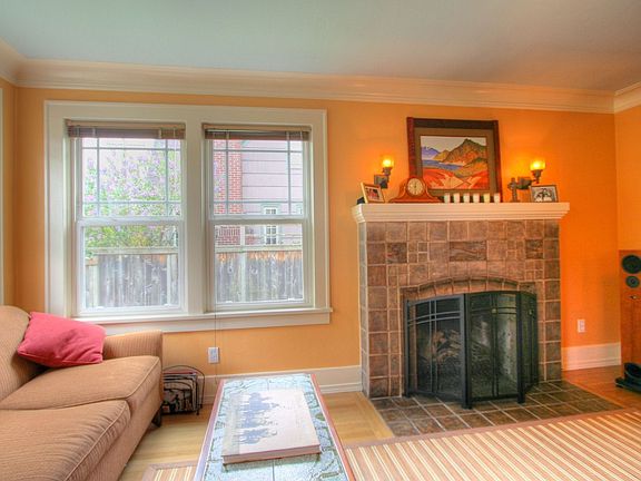Gas fireplace with hand-painted tiles