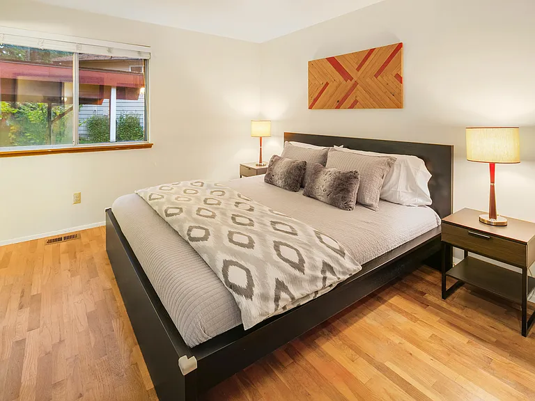 Master bedroom with custom closet his and her closets.
Master bedroom fits king size bed and french doors to move furniture in and out.