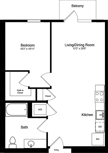 Floor plan 1 Bedroom A1 with Balcony