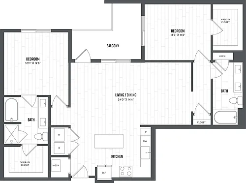 Floor plan 2 Bed/2 Bath-B3A