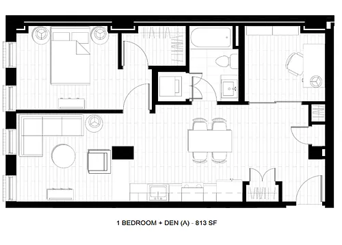 Floor plan 1 Bed 1 Bath Den A