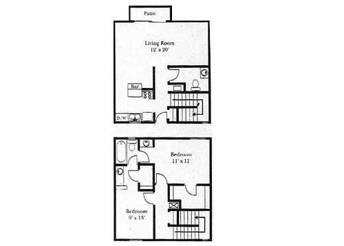 Floor plan Two Bedroom 1.5 Bathroom Townhome