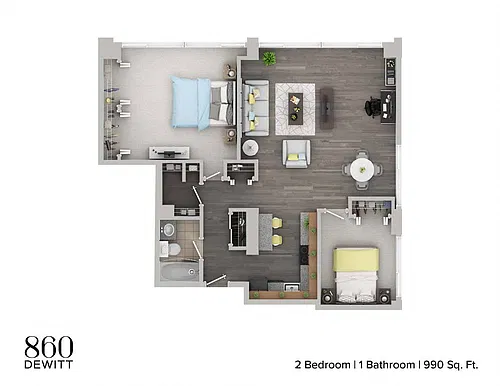 Floor plan 2 Bedroom - 1 Bathroom