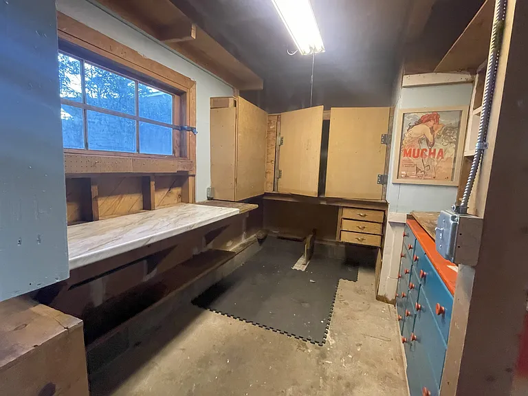 Garage workshop with lots of storage