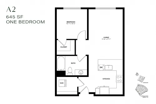 Floor plan One Bedroom A2