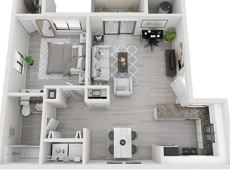 A 3D floor plan rendering of The Palm.